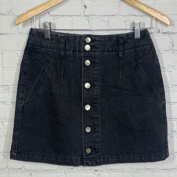 Saltwater Luxe Dresses & Skirts - Saltwater Luxe Mini Skirt Women Small Washed Black Denim Button Fly Academia Y2K